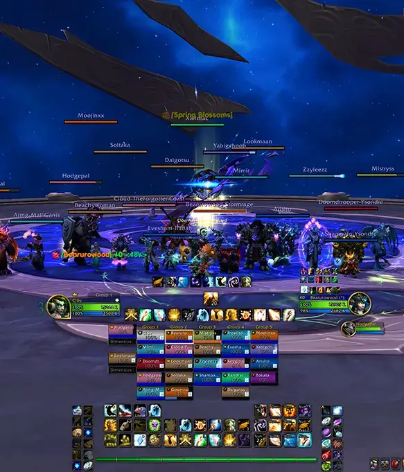 Ex Inferno community members assisting others with their Ahead of the Curve Heroic Dimensius kill in The War Within Season 3