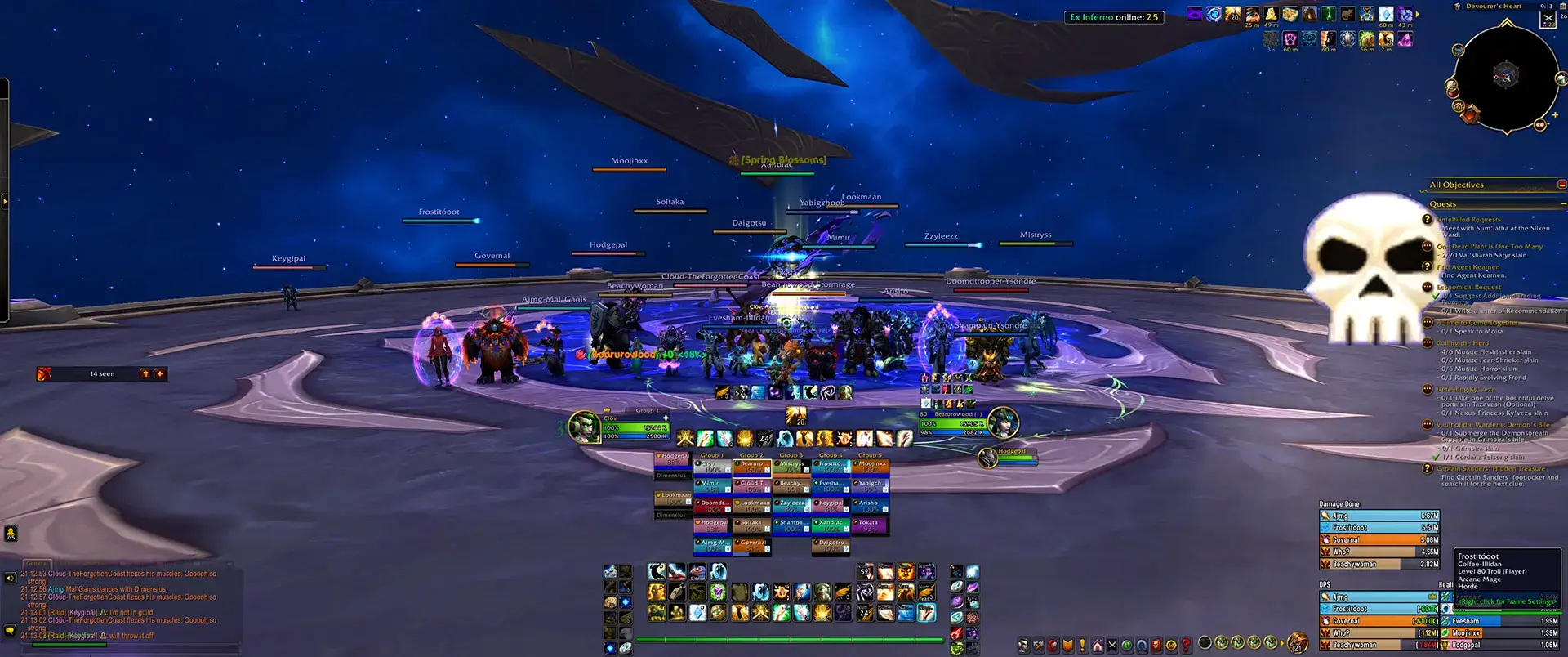 Ex Inferno community members assisting others with their Ahead of the Curve Heroic Dimensius kill in The War Within Season 3