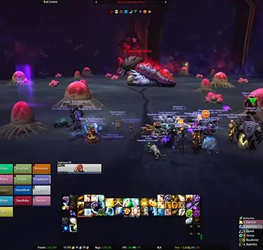 Team Cyan preparing for a Heroic raid pull with full raid attendance